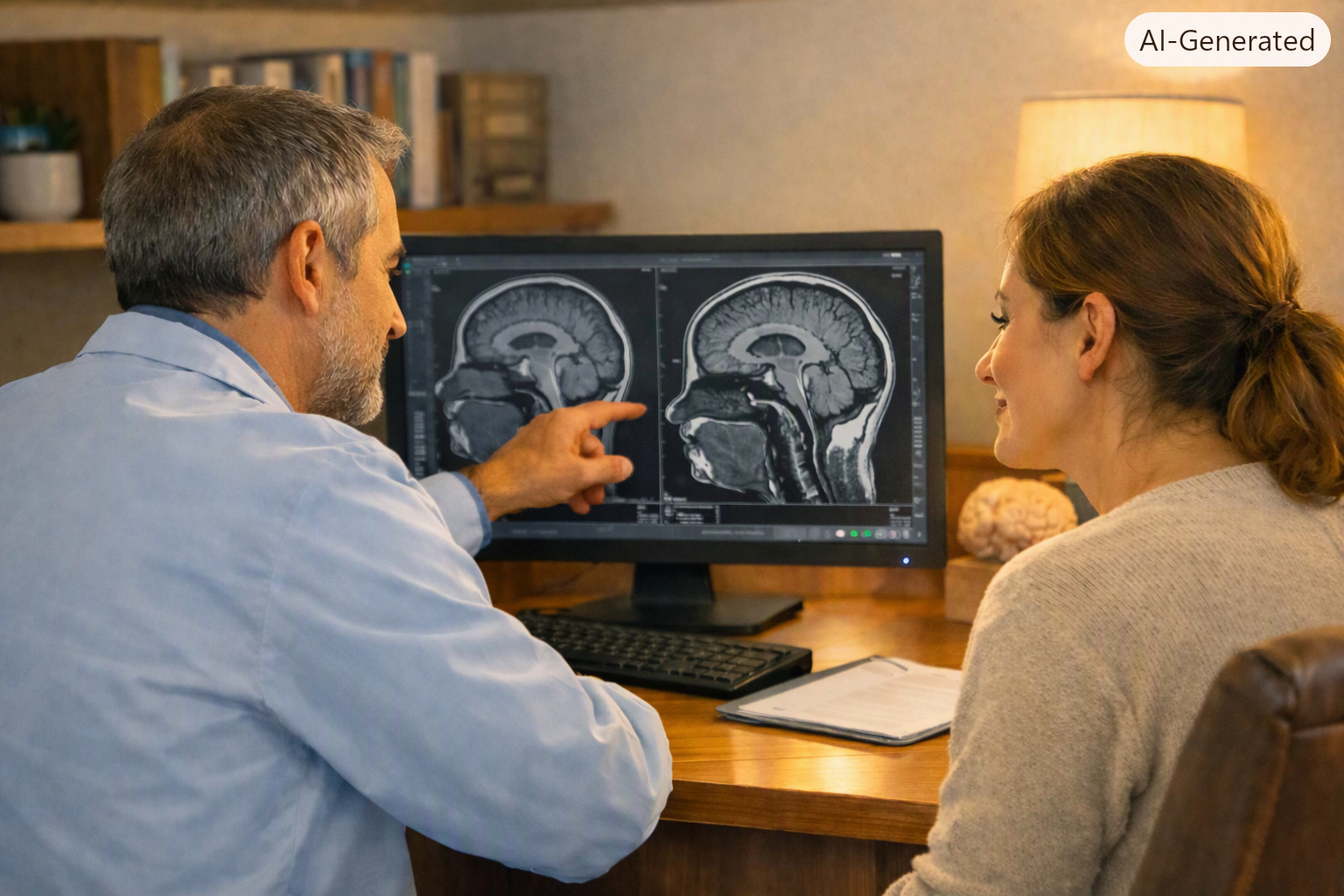 Beyin cerrahı hipofiz adenomu MRI görüntüsü incelerken — Dr. Mustafa Sakar